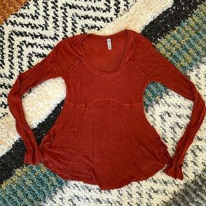 Free People Intimately long sleeve scoop neck top in Rust